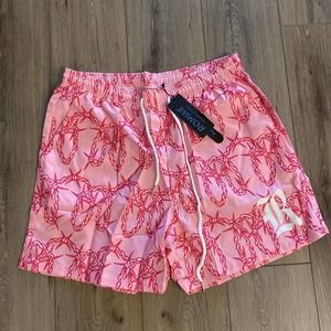 ROMWE All Over Print Drawstring Shorts Pink & Red XL US42